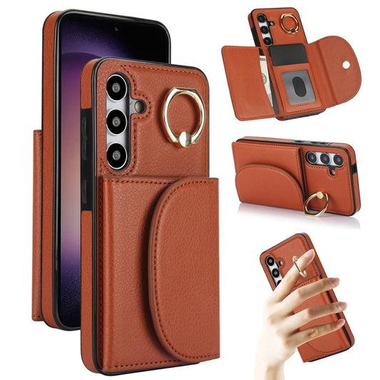 For Samsung Galaxy S25+ 5G Ring Holder Card Bag Skin Feel Phone Case(Brown) - Galaxy S25+ 5G Cases by PMC Jewellery | Online Shopping South Africa | PMC Jewellery | Buy Now Pay Later Mobicred