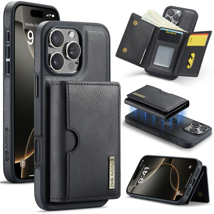 For iPhone 16 Pro Max DG.MING M6 Series RFID Tri-fold Card Bag Removable Leather Phone Case(Black) - iPhone 16 Pro Max Cases by DG.MING | Online Shopping South Africa | PMC Jewellery | Buy Now Pay Later Mobicred