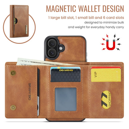 For iPhone 16 Plus DG.MING M6 Series RFID Tri-fold Card Bag Removable Leather Phone Case(Brown) - iPhone 16 Plus Cases by DG.MING | Online Shopping South Africa | PMC Jewellery | Buy Now Pay Later Mobicred