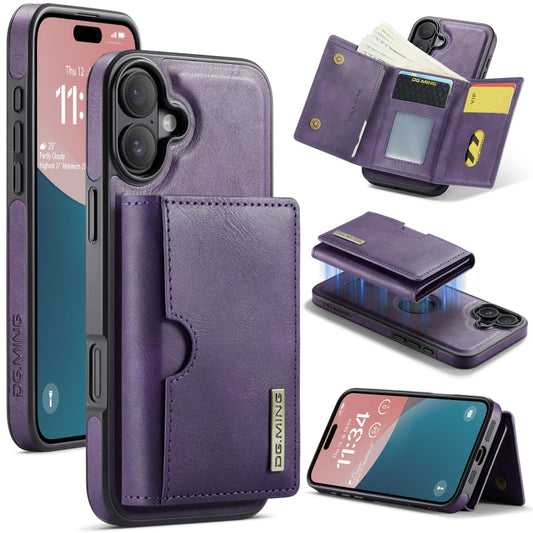 For iPhone 16 Plus DG.MING M6 Series RFID Tri-fold Card Bag Removable Leather Phone Case(Purple) - iPhone 16 Plus Cases by DG.MING | Online Shopping South Africa | PMC Jewellery | Buy Now Pay Later Mobicred