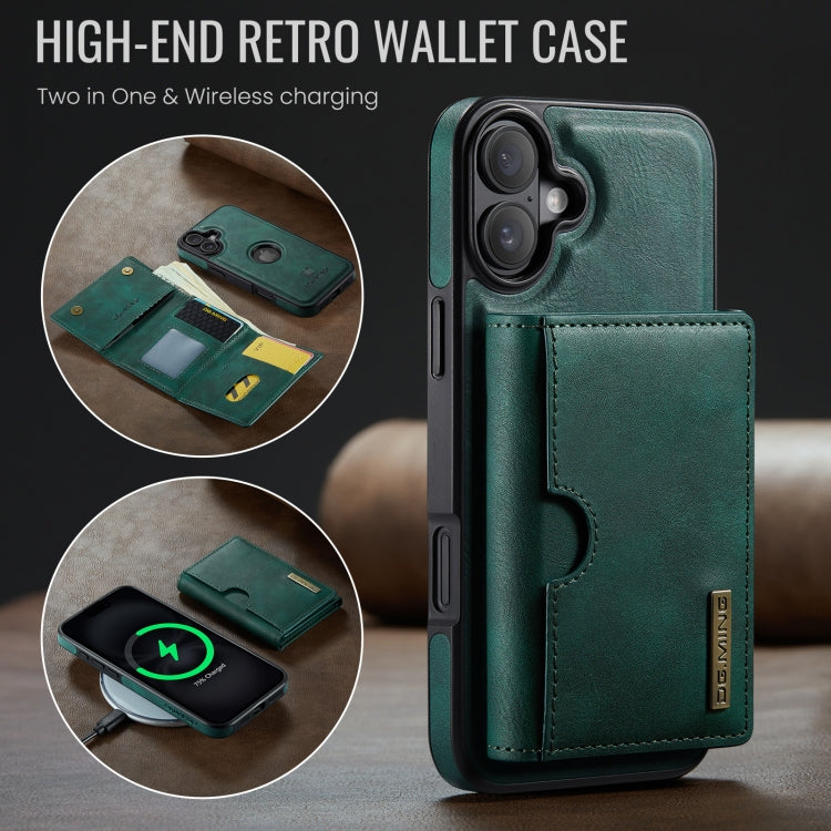 For iPhone 16 DG.MING M6 Series RFID Tri-fold Card Bag Removable Leather Phone Case(Green) - iPhone 16 Cases by DG.MING | Online Shopping South Africa | PMC Jewellery | Buy Now Pay Later Mobicred