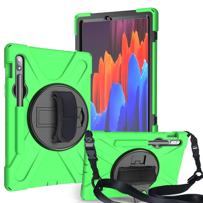 For Samsung Galaxy Tab S9 / Galaxy Tab S8 / Galaxy Tab S7 (2020) T870 Shockproof Colorful Silicone + PC Protective Case with Holder & Shoulder Strap & Hand Strap & Pen Slot(Green) - Galaxy Tab S8 Cases by PMC Jewellery | Online Shopping South Africa | PMC Jewellery | Buy Now Pay Later Mobicred