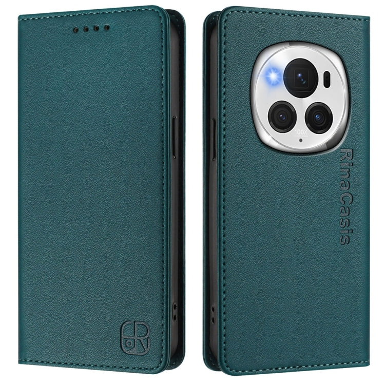 For Honor Magic6 Pro Global RC01 Dual-Folded Magnetic Suction RFID Leather Phone Case(Dark Green) - Honor Cases by PMC Jewellery | Online Shopping South Africa | PMC Jewellery | Buy Now Pay Later Mobicred