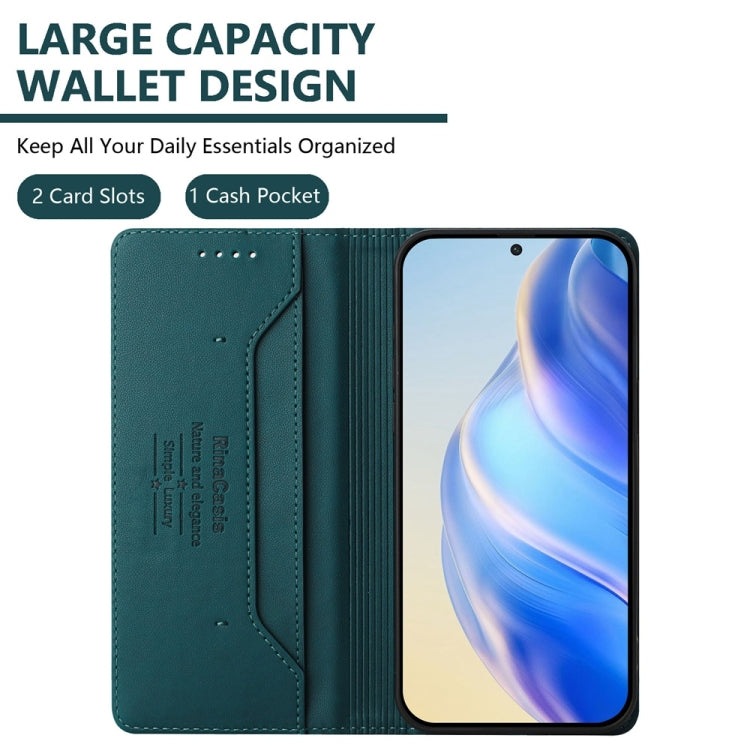 For Honor Magic6 Pro Global RC01 Dual-Folded Magnetic Suction RFID Leather Phone Case(Dark Green) - Honor Cases by PMC Jewellery | Online Shopping South Africa | PMC Jewellery | Buy Now Pay Later Mobicred