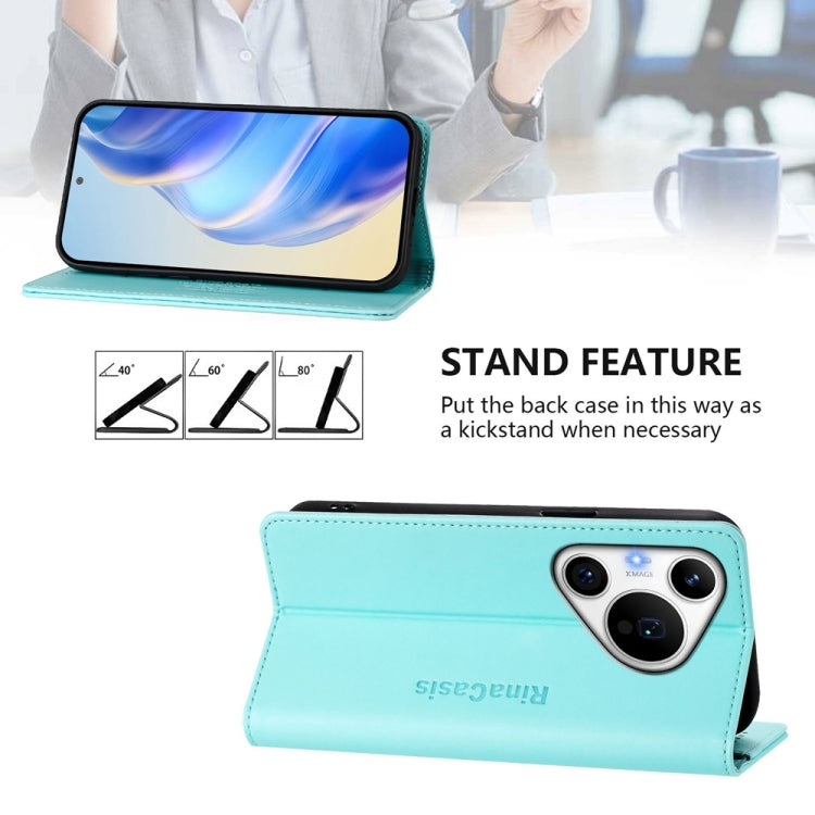 For Huawei Pura 70 Pro / Pura 70 Pro+ RC01 Dual-Folded Magnetic Suction RFID Leather Phone Case(Mint Green) - Huawei Cases by PMC Jewellery | Online Shopping South Africa | PMC Jewellery | Buy Now Pay Later Mobicred