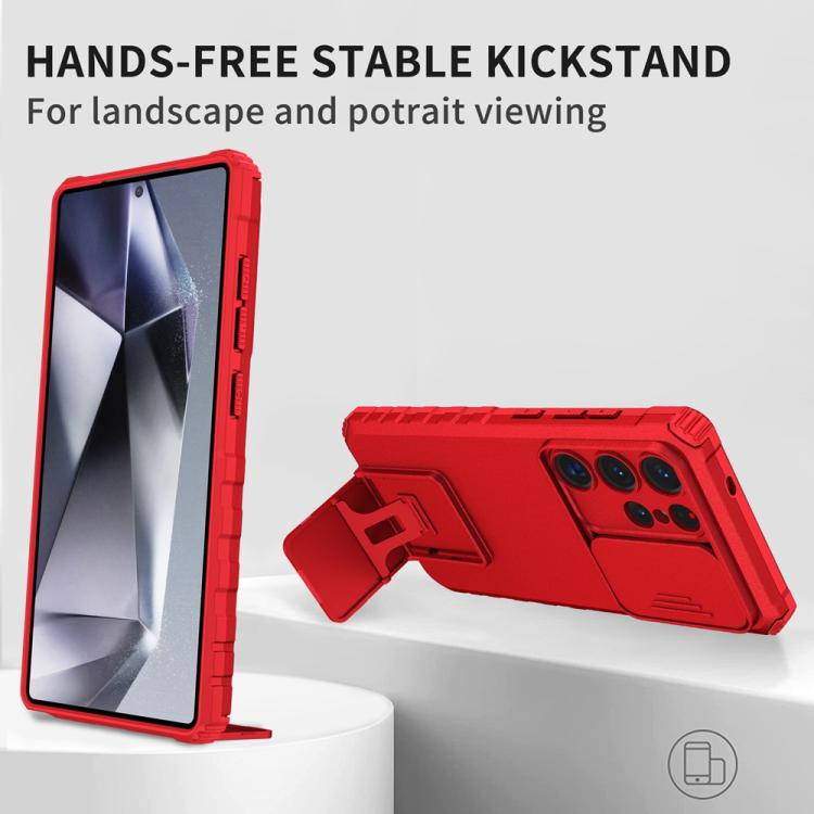 For Samsung Galaxy S25 Ultra 5G Stereoscopic Holder Sliding Camshield Phone Case(Red) - Galaxy S25 Ultra 5G Cases by PMC Jewellery | Online Shopping South Africa | PMC Jewellery | Buy Now Pay Later Mobicred