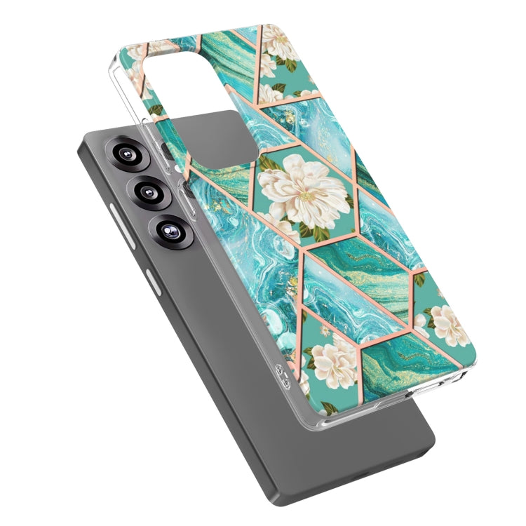 For Samsung Galaxy S25 Ultra 5G Splicing Marble Flower IMD TPU Phone Case(Blue Flower) - Galaxy S25 Ultra 5G Cases by PMC Jewellery | Online Shopping South Africa | PMC Jewellery | Buy Now Pay Later Mobicred