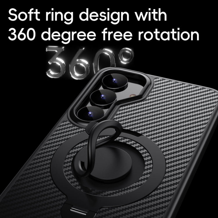 For Samsung Galaxy S25+ 5G Carbon Fiber MagSafe Phone Case with 360 Degree Rotating Holder(Black Silver) - Galaxy S25+ 5G Cases by PMC Jewellery | Online Shopping South Africa | PMC Jewellery | Buy Now Pay Later Mobicred