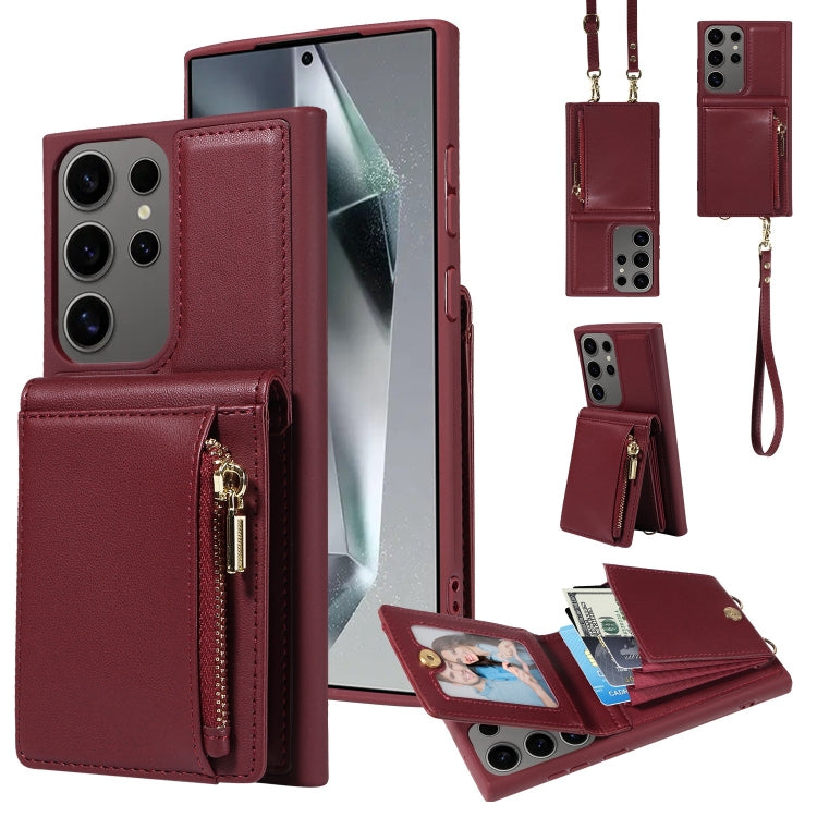 For Samsung Galaxy S25 Ultra 5G Crossbody Lanyard Zipper Wallet Leather Phone Case(Wine Red) - Galaxy S25 Ultra 5G Cases by PMC Jewellery | Online Shopping South Africa | PMC Jewellery | Buy Now Pay Later Mobicred