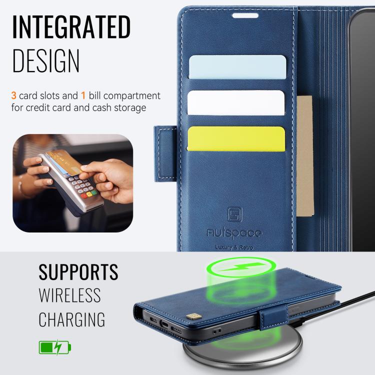 For iPhone 16e AutSpace A11 Side Buckle MagSafe Magnetic RFID Phone Leather Case(Blue) - free shipping - PMc TechLife - Order now!