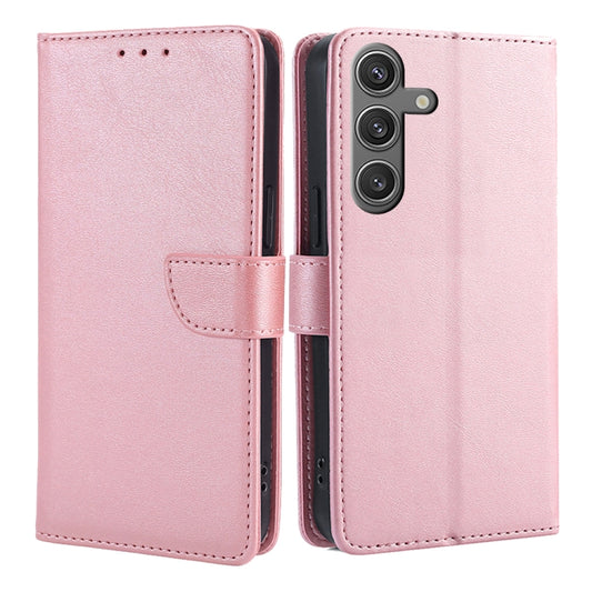 For Samsung Galaxy S25 5G Calf Texture Buckle Flip Leather Phone Case(Rose Gold) - Galaxy S25 5G Cases by PMC Jewellery | Online Shopping South Africa | PMC Jewellery | Buy Now Pay Later Mobicred