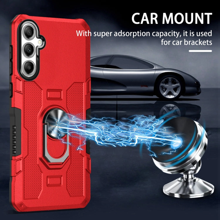 For Samsung Galaxy S25 5G Ring Holder Armor Hybrid Phone Case(Red) - Galaxy S25 5G Cases by PMC Jewellery | Online Shopping South Africa | PMC Jewellery | Buy Now Pay Later Mobicred