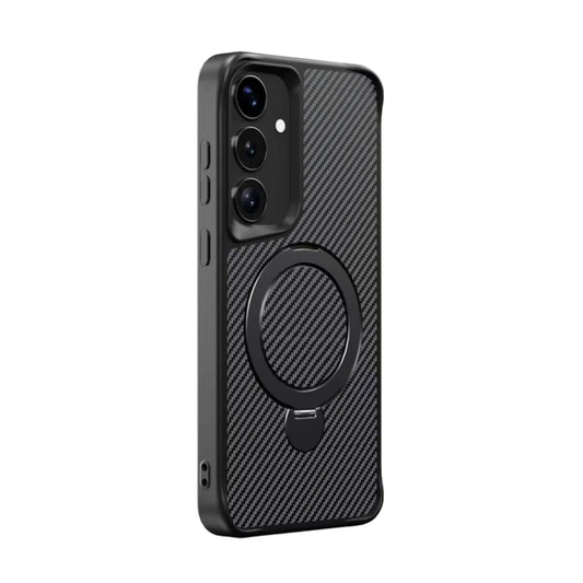 For Samsung Galaxy S25+ / S24+ 5G Carbon Fiber Texture 360 MagSafe Holder Phone Case(Black) - Galaxy S25+ 5G Cases by PMC Jewellery | Online Shopping South Africa | PMC Jewellery | Buy Now Pay Later Mobicred