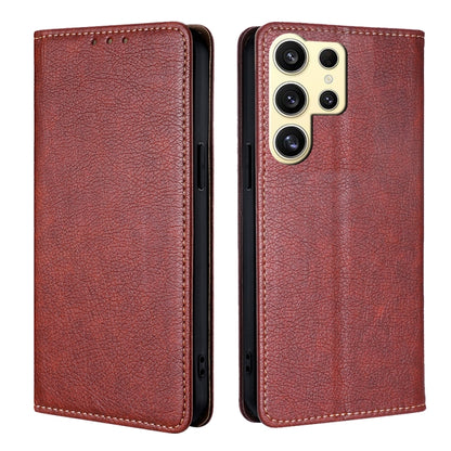 For Samsung Galaxy S25 Ultra 5G Gloss Oil Solid Color Magnetic Leather Phone Case(Brown) - Galaxy S25 Ultra 5G Cases by PMC Jewellery | Online Shopping South Africa | PMC Jewellery | Buy Now Pay Later Mobicred