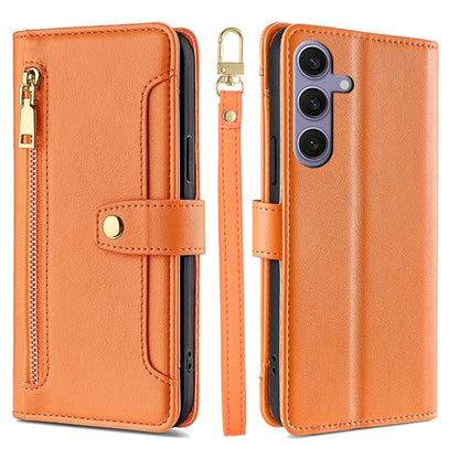 For Samsung Galaxy S25+ 5G Sheep Texture Cross-body Zipper Wallet Leather Phone Case(Orange) - Galaxy S25+ 5G Cases by PMC Jewellery | Online Shopping South Africa | PMC Jewellery | Buy Now Pay Later Mobicred