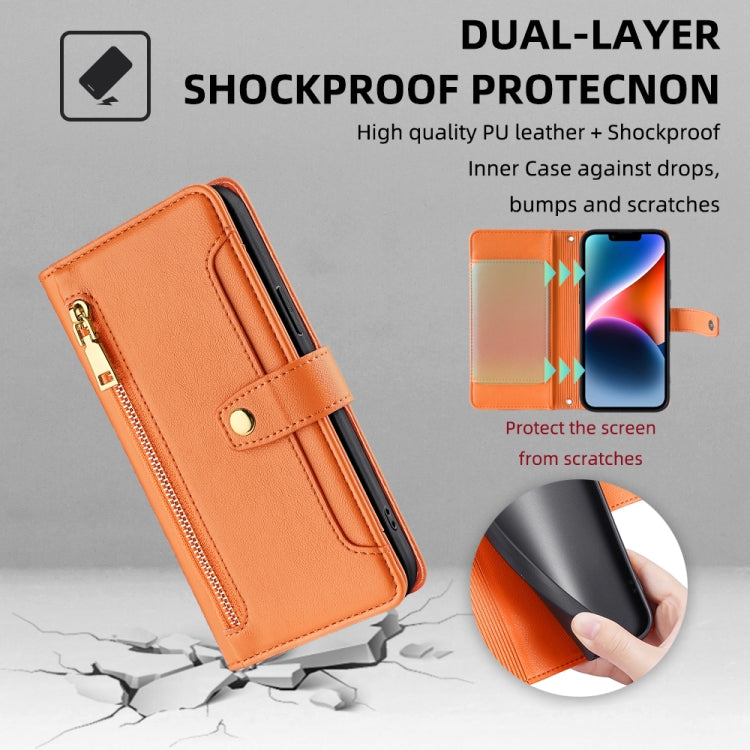 For Samsung Galaxy S25 Ultra 5G Sheep Texture Cross-body Zipper Wallet Leather Phone Case(Orange) - Galaxy S25 Ultra 5G Cases by PMC Jewellery | Online Shopping South Africa | PMC Jewellery | Buy Now Pay Later Mobicred