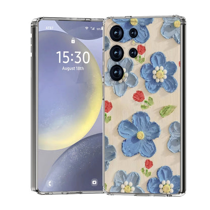 For Samsung Galaxy S25 Ultra 5G IMD Double Piece Simple Fresh Shockproof Phone Case(Blue Flower) - Galaxy S25 Ultra 5G Cases by PMC Jewellery | Online Shopping South Africa | PMC Jewellery | Buy Now Pay Later Mobicred