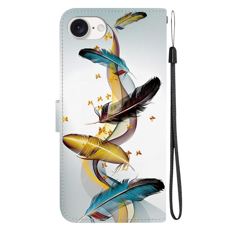 For iPhone 16e Crystal Texture Colored Drawing Leather Phone Case(Gold Butterfly Feathers) - iPhone 16e Cases by PMC TechLife | Online Shopping South Africa | PMC TechLife | Buy Now Pay Later Mobicred