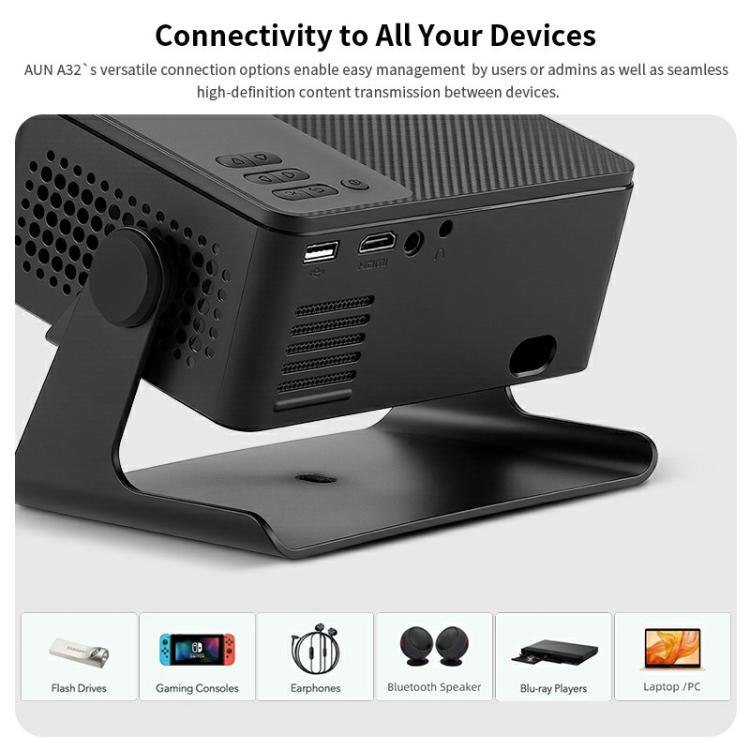AUN A32 1280x720P 200ANSI D3100 CPU WIFI Display Smart Projector, UK Plug(Black) - LED Projector by AUN | Online Shopping South Africa | PMC TechLife | Buy Now Pay Later Mobicred