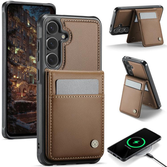 For Samsung Galaxy S25+ 5G JEEHOOD J06 British Style RFID MagSafe Card Bag PU Phone Case(Brown) - Galaxy S25+ 5G Cases by JEEHOOD | Online Shopping South Africa | PMC Jewellery | Buy Now Pay Later Mobicred