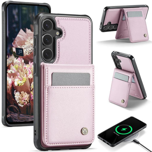 For Samsung Galaxy S25+ 5G JEEHOOD J06 British Style RFID MagSafe Card Bag PU Phone Case(Pink) - Galaxy S25+ 5G Cases by JEEHOOD | Online Shopping South Africa | PMC Jewellery | Buy Now Pay Later Mobicred