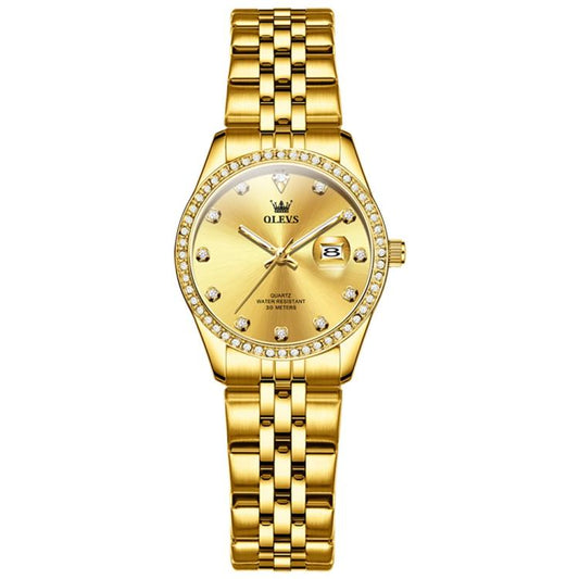 OLEVS 3629 Women Diamond Bezel Luminous Waterproof Quartz Watch(Gold) - Metal Strap Watches by OLEVS | Online Shopping South Africa | PMC Jewellery | Buy Now Pay Later Mobicred