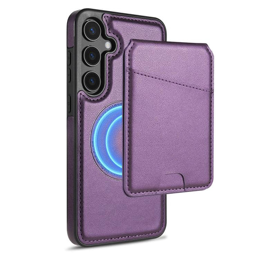 For Samsung Galaxy S25 5G Skin Feel Detachable Card Bag Magsafe Phone Case(Purple) - Galaxy S25 5G Cases by PMC Jewellery | Online Shopping South Africa | PMC Jewellery | Buy Now Pay Later Mobicred