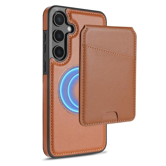 For Samsung Galaxy S25+ 5G Skin Feel Detachable Card Bag Magsafe Phone Case(Brown) - Galaxy S25+ 5G Cases by PMC Jewellery | Online Shopping South Africa | PMC Jewellery | Buy Now Pay Later Mobicred