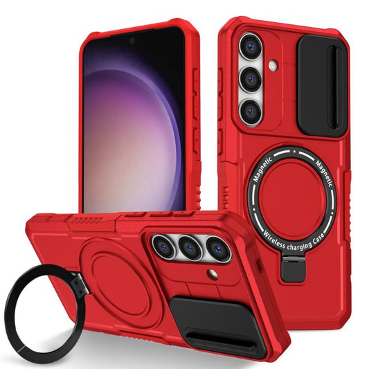 For Samsung Galaxy S25 5G Sliding Camshield MagSafe Holder TPU Hybrid PC Phone Case(Red) - Galaxy S25 5G Cases by PMC Jewellery | Online Shopping South Africa | PMC Jewellery | Buy Now Pay Later Mobicred