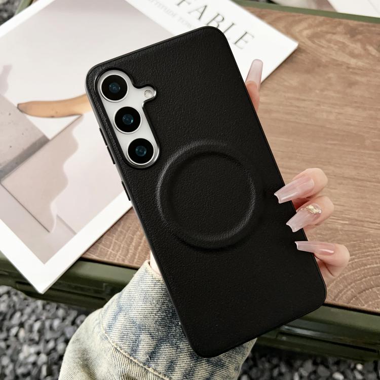 For Samsung Galaxy S25+ 5G Magsafe Magnetic Plain Leather Phone Case(Black) - Galaxy S25+ 5G Cases by PMC TechLife | Online Shopping South Africa | PMC TechLife | Buy Now Pay Later Mobicred