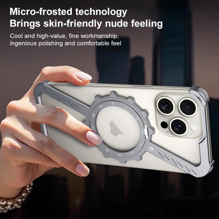 For iPhone 13 Pro Z-shaped Frameless Metal 360 Holder MagSafe Phone Case(Space Silver) - iPhone 13 Pro Cases by PMc TechLife | Online Shopping South Africa | PMc TechLife | Buy Now Pay Later Mobicred