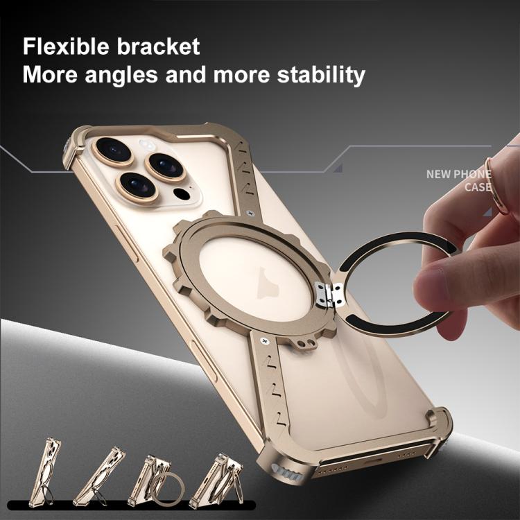 For iPhone 13 Pro Z-shaped Frameless Metal 360 Holder MagSafe Phone Case(Space Silver) - iPhone 13 Pro Cases by PMc TechLife | Online Shopping South Africa | PMc TechLife | Buy Now Pay Later Mobicred