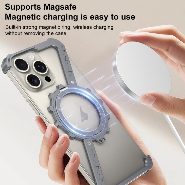 For iPhone 14 Z-shaped Frameless Metal 360 Holder MagSafe Phone Case(Black) - iPhone 14 Cases by PMc TechLife | Online Shopping South Africa | PMc TechLife | Buy Now Pay Later Mobicred
