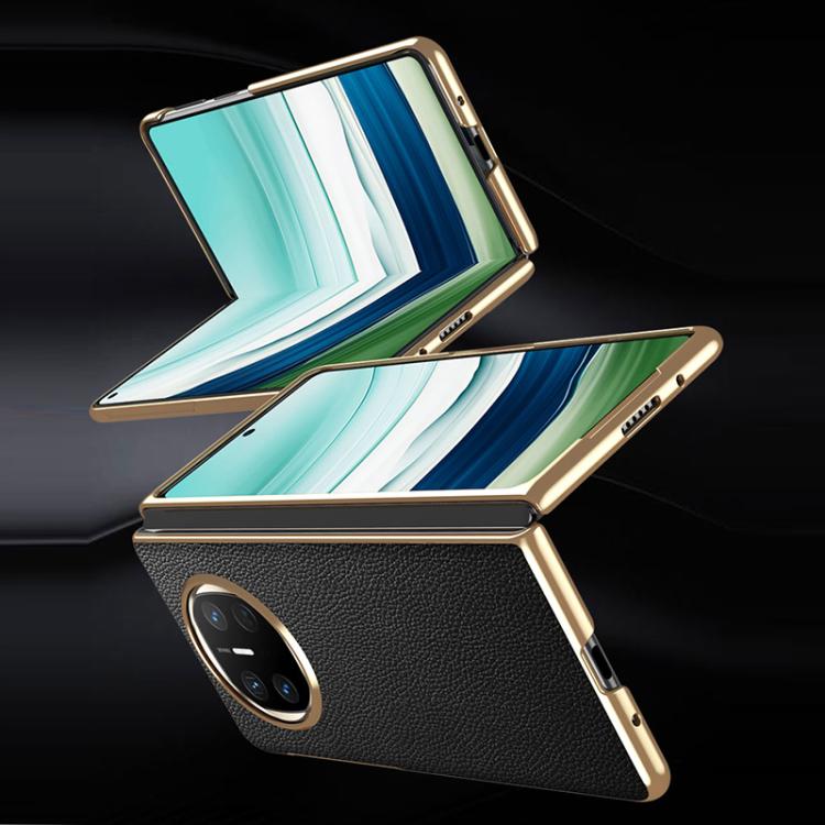 For Huawei Mate X6 Electroplated Litchi Pattern Phone Leather Case with Glass Lens(Black) - Huawei Cases by PMC TechLife | Online Shopping South Africa | PMC TechLife | Buy Now Pay Later Mobicred