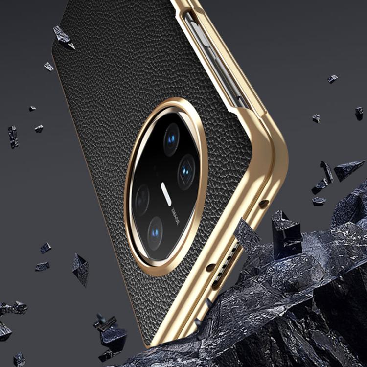 For Huawei Mate X6 Electroplated Litchi Pattern Phone Leather Case with Glass Lens(Black) - Huawei Cases by PMC TechLife | Online Shopping South Africa | PMC TechLife | Buy Now Pay Later Mobicred