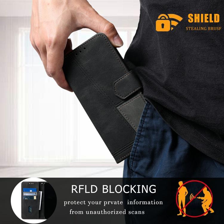 For iPhone 16e TTUDRCH Embossed Line Splicing Leather Phone Case(Black) - iPhone 16e Cases by PMC TechLife | Online Shopping South Africa | PMC TechLife | Buy Now Pay Later Mobicred