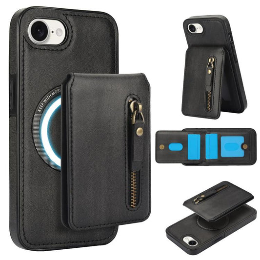 For iPhone 16e Zipper Wallet Split MagSafe Leather Back Phone Case(Black) - iPhone 16e Cases by PMC Jewellery | Online Shopping South Africa | PMC Jewellery | Buy Now Pay Later Mobicred