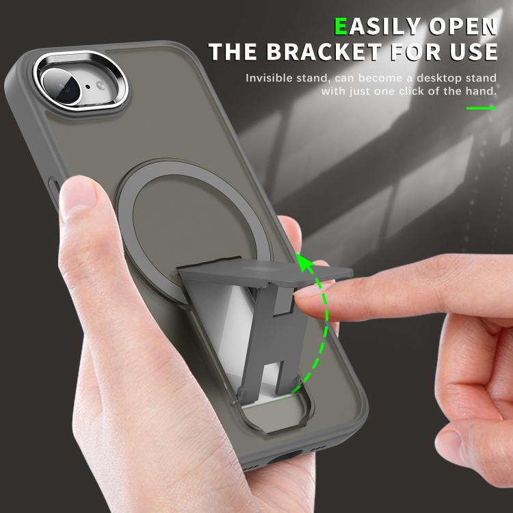 For iPhone 16e Acrylic Hybrid TPU MagSafe Holder Phone Case(Black) - iPhone 16e Cases by PMC TechLife | Online Shopping South Africa | PMC TechLife | Buy Now Pay Later Mobicred