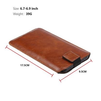 Ultra-thin Simple Drawstring  Horizontal Plate Hanging Waist Phone Waist Pack Leather Case, Suitable for 6.7-6.9 inch Smartphones(Coffee) - Universal Leather Case by PMC Jewellery | Online Shopping South Africa | PMC Jewellery | Buy Now Pay Later Mobicred