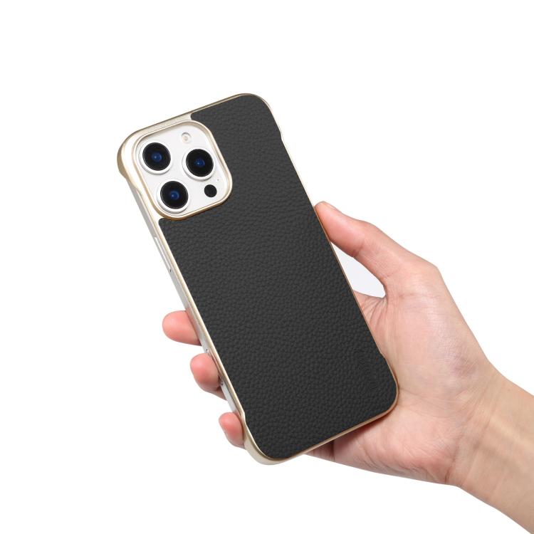 For iPhone 15 Denior A20 Genuine Leather Litchi Texture MagSafe Frameless Phone Case(Black) - free shipping - PMc TechLife - Order now!