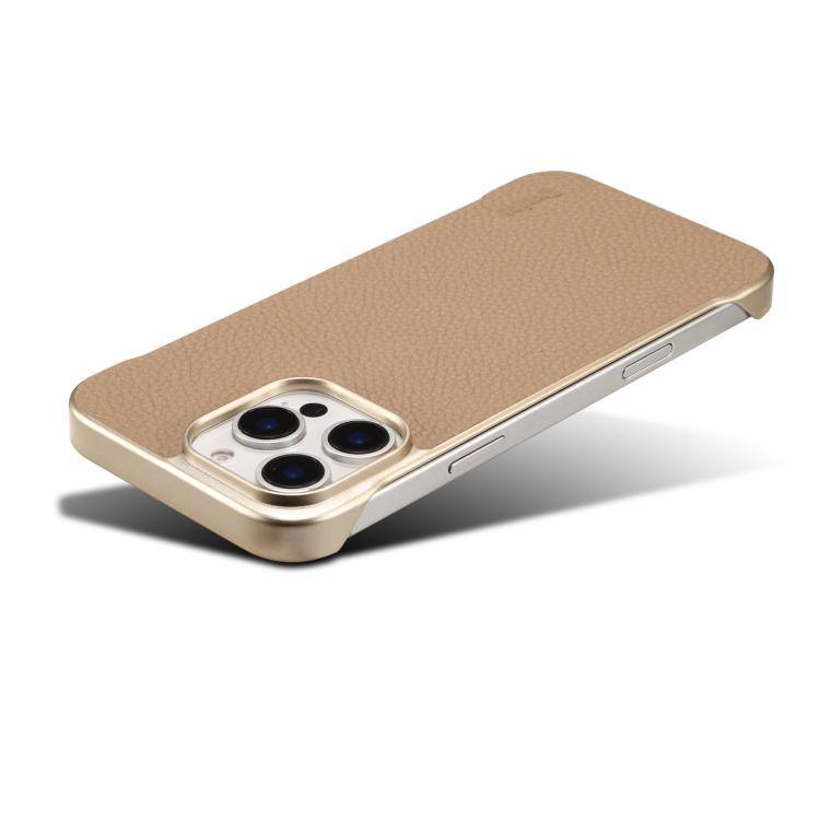 For iPhone 15 Denior A20 Genuine Leather Litchi Texture MagSafe Frameless Phone Case(Khaki) - free shipping - PMc TechLife - Order now!
