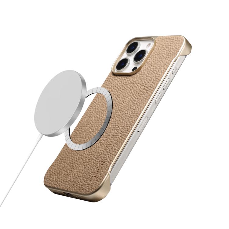 For iPhone 15 Denior A20 Genuine Leather Litchi Texture MagSafe Frameless Phone Case(Khaki) - free shipping - PMc TechLife - Order now!