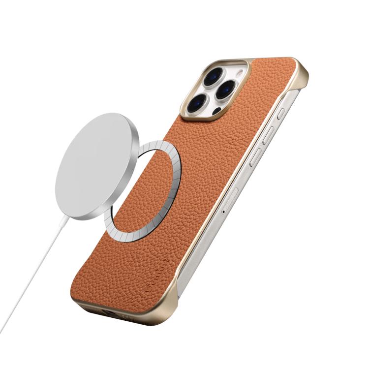 For iPhone 16 Plus Denior A20 Genuine Leather Litchi Texture MagSafe Frameless Phone Case(Brown) - free shipping - PMc TechLife - Order now!