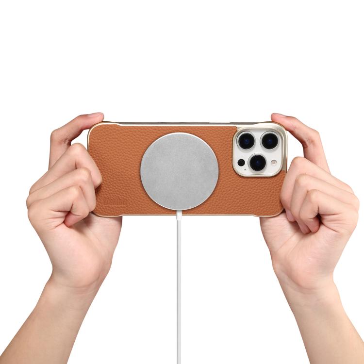 For iPhone 16 Plus Denior A20 Genuine Leather Litchi Texture MagSafe Frameless Phone Case(Brown) - free shipping - PMc TechLife - Order now!