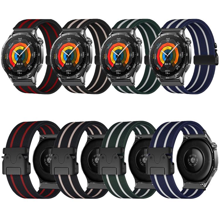 22mm Parachute Buckle Stripe Nylon Elastic Braided Watch Band(Black Red) - 22mm Bands by PMc TechLife | Online Shopping South Africa | PMc TechLife | Buy Now Pay Later Mobicred