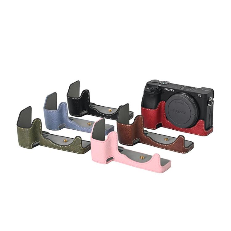 For Sony ILCE-6400 / A6300 / A6200 Litchi Texture PU Leather Camera Half Case Base(Coffee) - free shipping - PMC TechLife - Order now!