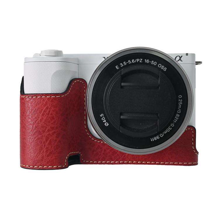 For Sony Alpha ZV-E10 II / ZV-E10M2 Litchi Texture PU Leather Camera Half Case Base(Wine Red) - free shipping - PMC TechLife - Order now!