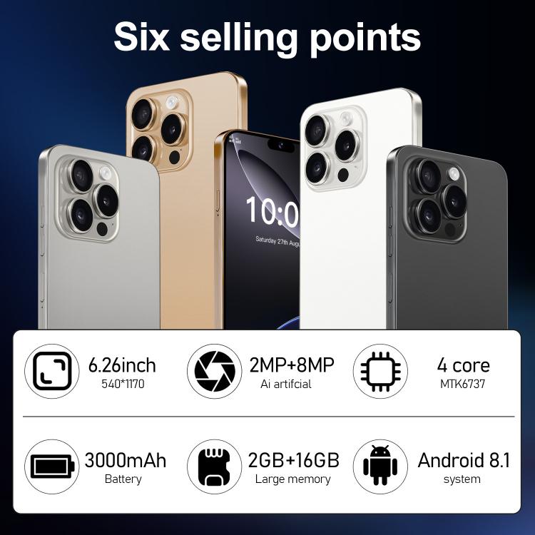 I16 Pro Max / ZPT93, 2GB+16GB, 6.26 inch Android 8.1 MTK6737 Quad Core, Network: 4G, Dual SIM, Plug:EU Plug(Gold) - free shipping - PMc TechLife - Order now!