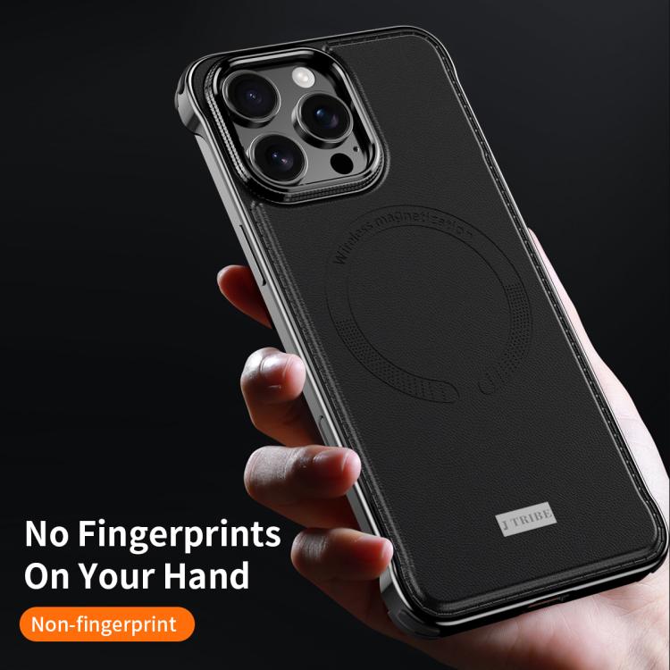 For iPhone 15 Pro J TRIBE Metal Frameless Plain Leather MagSafe Phone Case(Black) - free shipping - PMC TechLife - Order now!