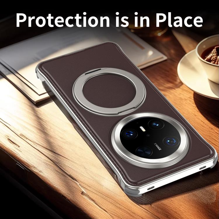 For Huawei Mate 60 Pro+ Metal Frameless Plain Leather MagSafe Holder Phone Case(Brown) - free shipping - PMC TechLife - Order now!